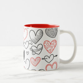 Valentine doodle herzen rot-schwarz Hipster Zweifarbige Tasse