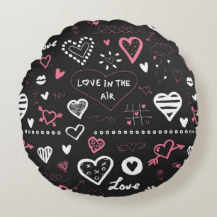 Valentine Doodle Vintages Herz Rundes Kissen