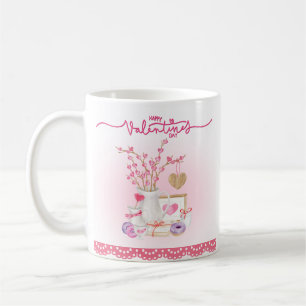 Valentine Doughnut Vase Gefüllte Zweige Herz Kaffeetasse