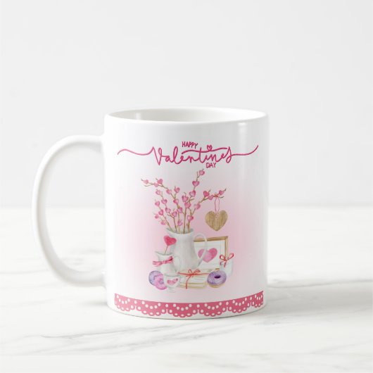 Valentine Doughnut Vase Gefüllte Zweige Herz Kaffeetasse (Links)
