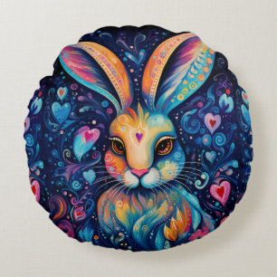 Valentine Dream Hearts: Rainbow Doodle Bunny Rundes Kissen