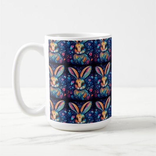 Valentine Dream Hearts: Regenbogen Doodle Bunny Kaffeetasse (Links)