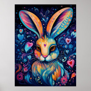 Valentine Dream Hearts: Regenbogen Doodle Bunny Poster