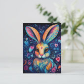 Valentine Dream Hearts: Regenbogen Doodle Bunny Postkarte (Stehend Vorderseite)