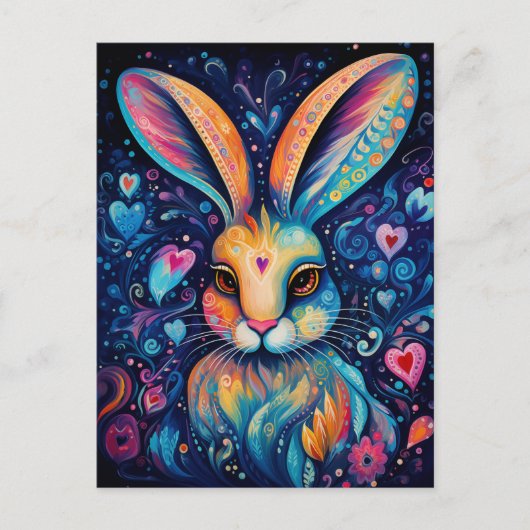 Valentine Dream Hearts: Regenbogen Doodle Bunny Postkarte (Vorderseite)