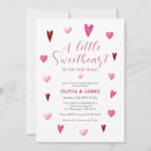 Valentine eine kleine Sweetheart Babydusche Einladung (Vorderseite)