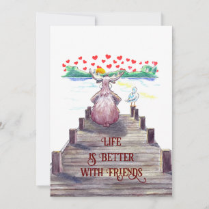 Valentine-Elch & Möwe 5x7 Flach Feiertagskarte