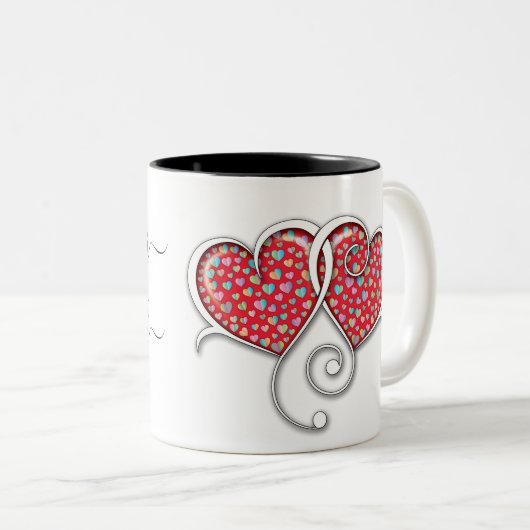 Valentine Elegant Interlocks Design Zweifarbige Tasse (VorderseiteRechts)