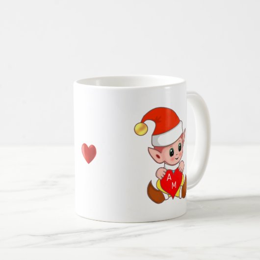 Valentine Elf mit Herz und Monogramm Kaffeetasse (VorderseiteRechts)