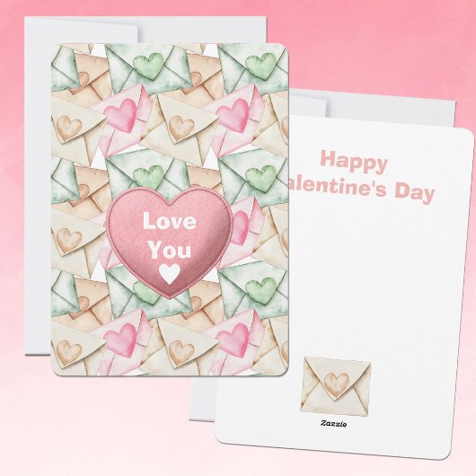 Valentine Envelopes and Hearts Feiertagskarte