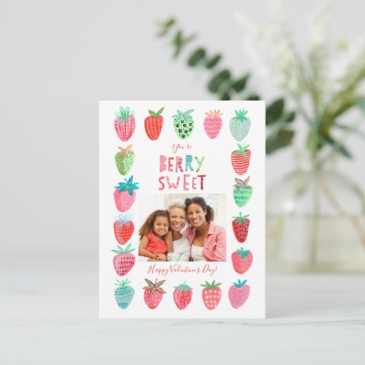 Valentine | Erdbeere | Postkarte (Stehend Vorderseite)