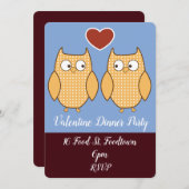 Valentine Eule Herz whimsical Abendessen Party Einladung (Vorne/Hinten)