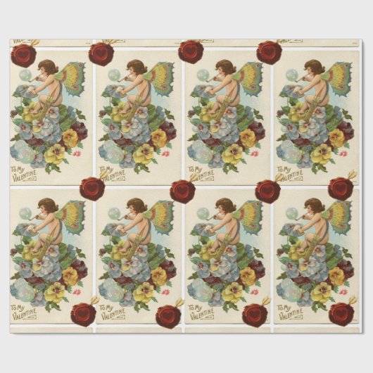 VALENTINE FAIRY BLOWING BUBBLES, STIEFMÜTTERCHEN,  GESCHENKPAPIER (Flach)
