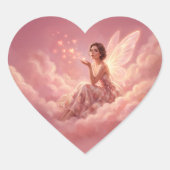 Valentine Fairy on Pink Clouds Fantasy Art Herz-Aufkleber (Vorderseite)