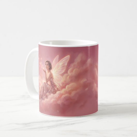 Valentine Fairy on Pink Clouds Fantasy Art Kaffeetasse (Vorderseite Links)