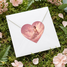 Valentine Fairy on Pink Clouds Fantasy Art Name Herz-Aufkleber