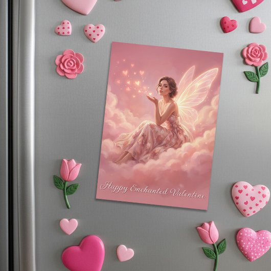 Valentine Fairy on Pink Clouds Magnetic Card Magnetkarte