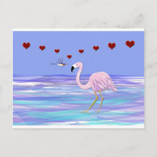 Valentine Flamingo Hummingbird Feiertagspostkarte