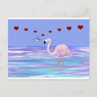 Valentine Flamingo Hummingbird Feiertagspostkarte