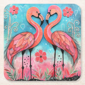 Valentine Flamingo Kunst Rechteckiger Pappuntersetzer (Vorderseite)