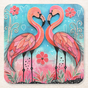 Valentine Flamingo Kunst Rechteckiger Pappuntersetzer