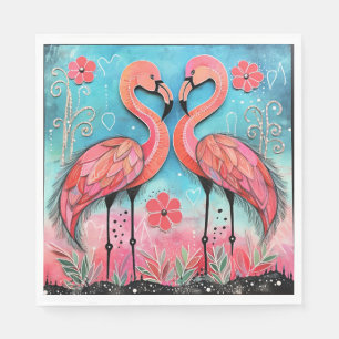 Valentine Flamingo Kunst Serviette