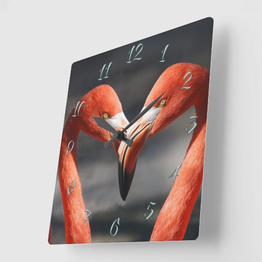 Valentine Flamingo Quadratische Wanduhr (Winkel)