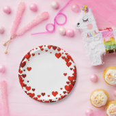 Valentine Floating Red Hearts Rimmed Plate Pappteller (Party)