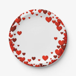Valentine Floating Red Hearts Rimmed Plate Pappteller