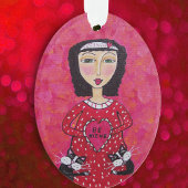 Valentine Folk Art Lady Herz Schwarze Katzen Liebe Ornament