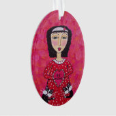 Valentine Folk Art Lady Herz Schwarze Katzen Liebe Ornament (Vorderseite)