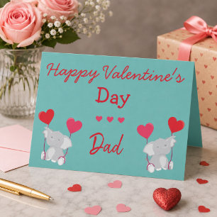 Valentine for Dad Elephants and Hearts Karte