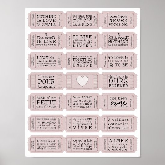 Valentine Französisch Liebe Zitat Printkarten Poster (Vorne)