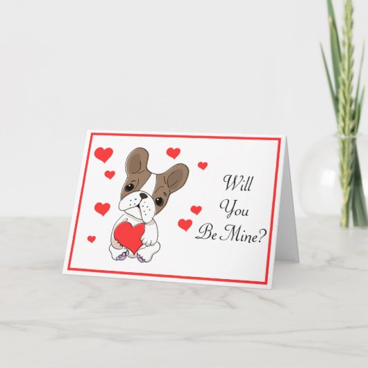 Valentine French Bulldog mit Herz Karte (Vorderseite)