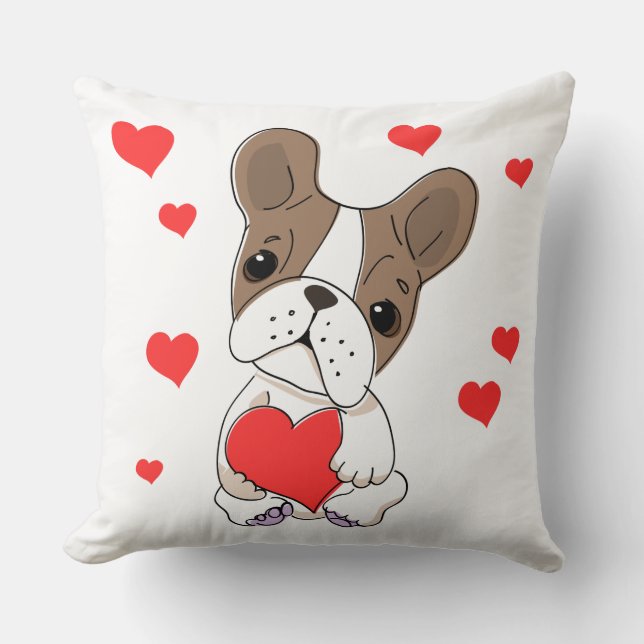 Valentine French Bulldog mit Herz Kissen (Vorderseite)