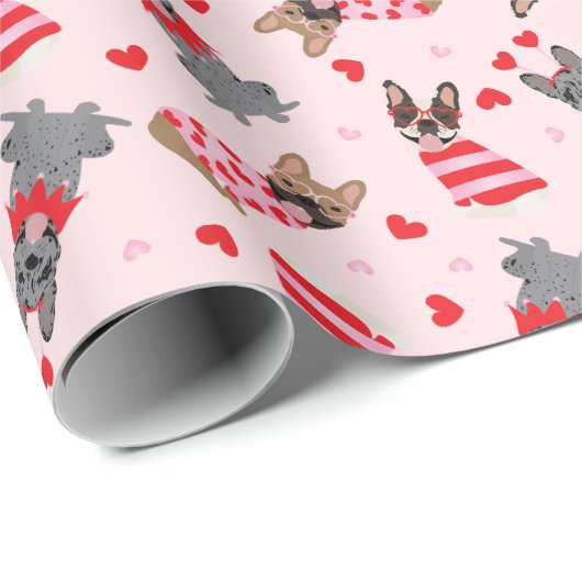 Valentine French Bulldogs Geschenkpapier (Rolleneckpunkt)