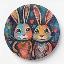 Valentine Friends Bunnies langes Herz Pappteller