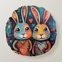 Valentine Friends Bunnies langes Herz Rundes Kissen