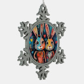 Valentine Friends Bunnies langes Herz Schneeflocken Zinn-Ornament (Links)