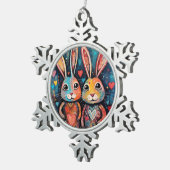 Valentine Friends Bunnies langes Herz Schneeflocken Zinn-Ornament (Rechts)