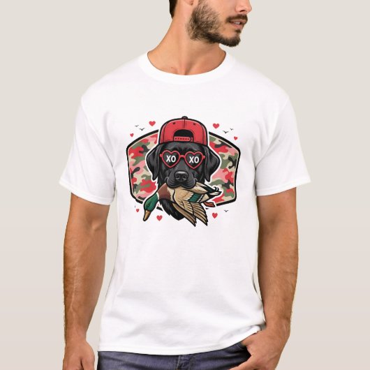 Valentine Funny Hunting Dog with Duck T-Shirt (Vorderseite)