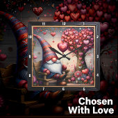 Valentine Garden Gnome Heart Tree Quadratische Wanduhr