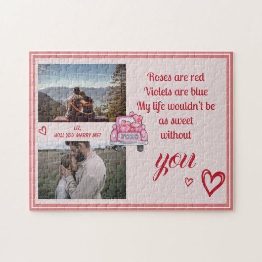 Valentine Gedicht Ehevorschlag XO Herz-Foto Puzzle (Horizontal)