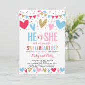 Valentine Gender Reveal Party Sweetheart Reveal Einladung (Stehend Vorderseite)
