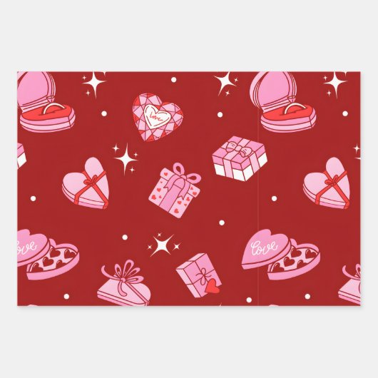 Valentine Gift Boxes Wrapping Paper – Romantic Geschenkpapier Set (Vorderseite)