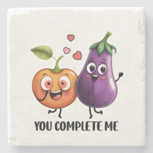 Valentine Gift Eggplant You Complete me Steinuntersetzer
