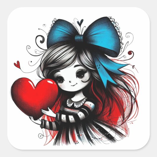 Valentine Girl Art 3 Inch Sticker – Kawaii Love (Vorderseite)