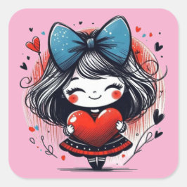 Valentine Girl Art 3 Inch Sticker – Kawaii Love