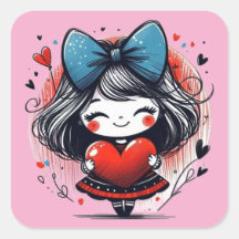 Valentine Girl Art 3 Zoll Aufkleber – Kawaii Liebe