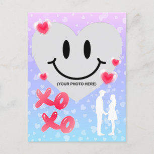 Valentine Glass Heart Balloon Bubblegum Couple Postkarte